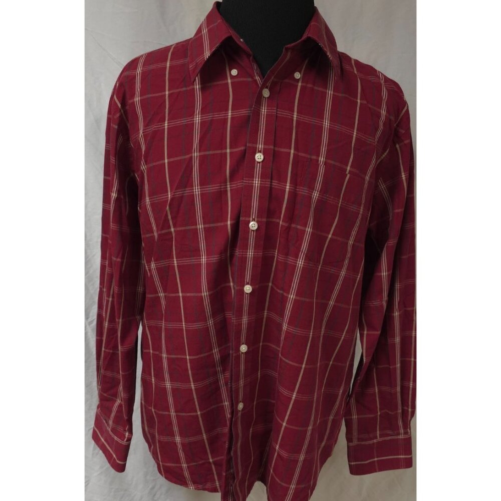 Dockers Mens XL Dark Red Stripe Button Down Long Sleeve Cotton Blend shirt
